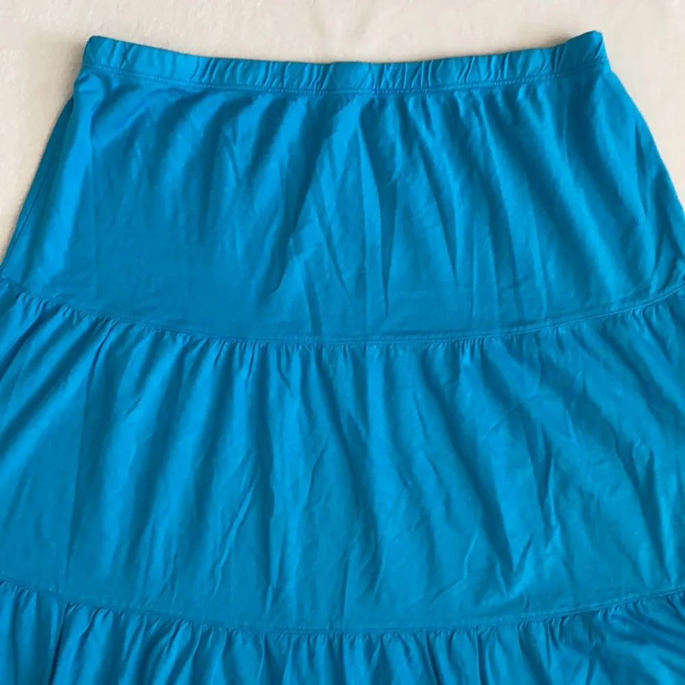 {VTG} Russ Berens Malibu USA | Y2K Cotton Modal Tiered Boho Peasant Skirt Blue M - Picture 8 of 12